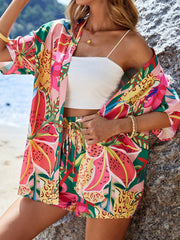 Elegant Polyester Printed Shirts Resort Print Two Piece Set