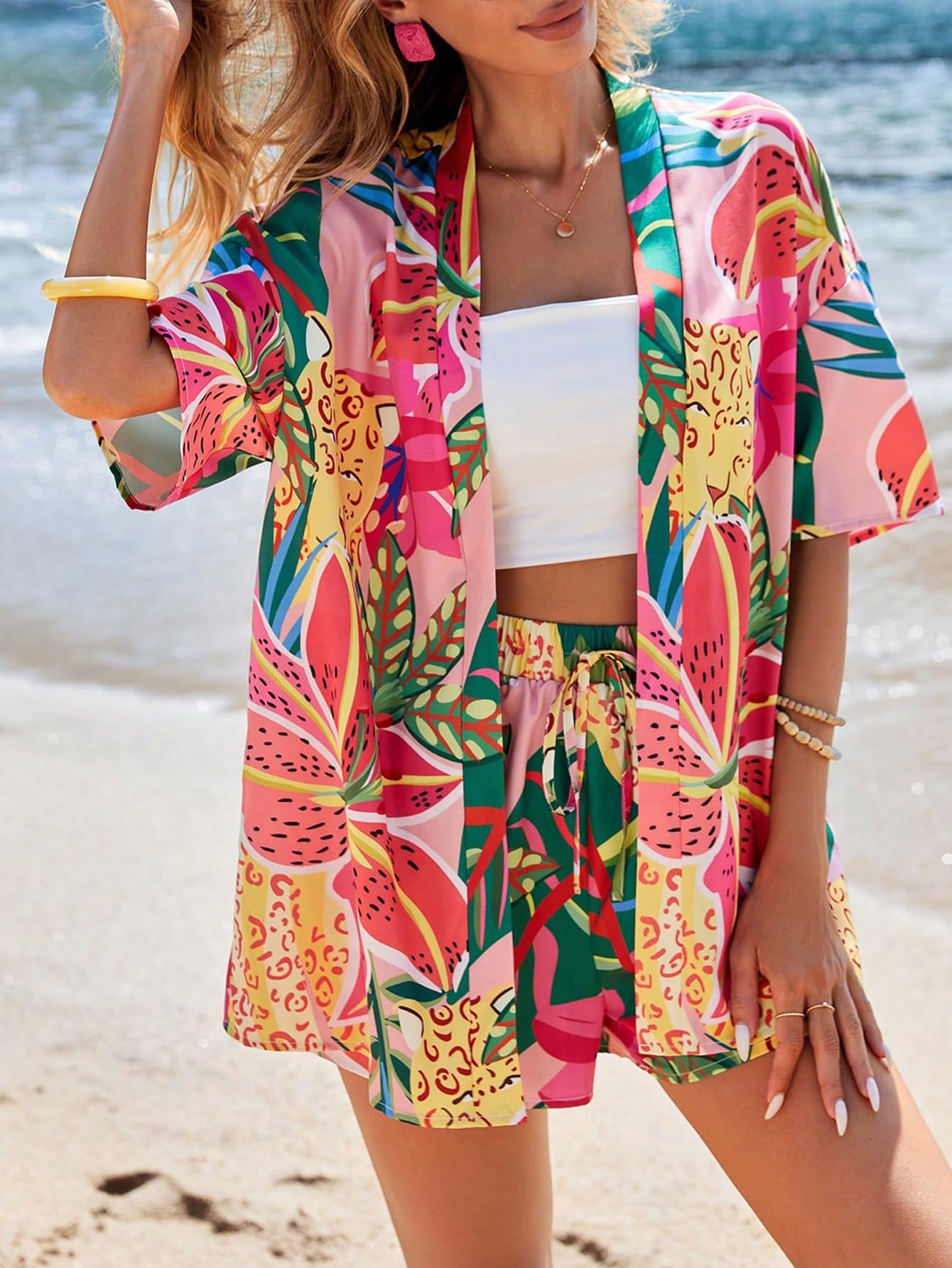 Elegant Polyester Printed Shirts Resort Print Two Piece Set