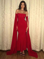 Elegant Polyester Solid Color Backless Long Sleeves Mermaid Maxi Dress