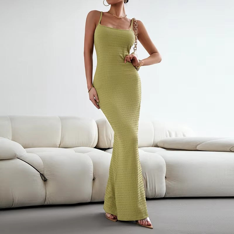 Elegant Polyester Straps Neck Backless Bodycon Pencil Dress