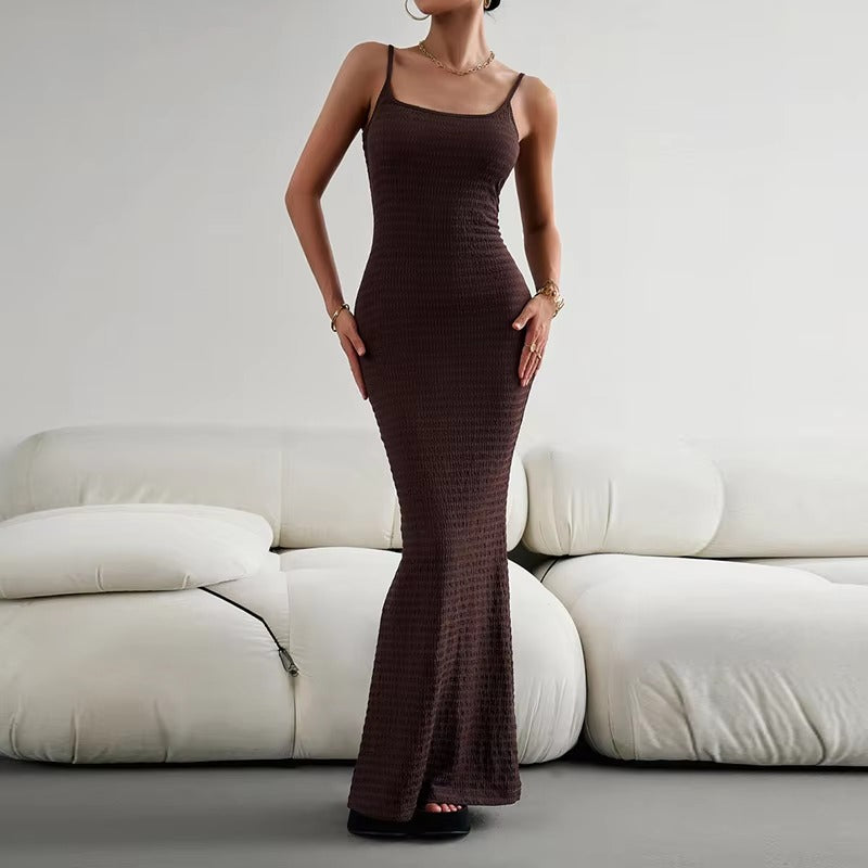 Elegant Polyester Straps Neck Backless Bodycon Pencil Dress