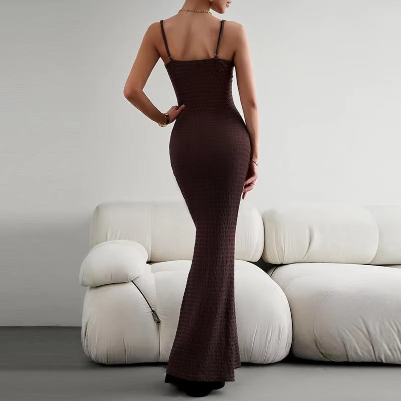 Elegant Polyester Straps Neck Backless Bodycon Pencil Dress