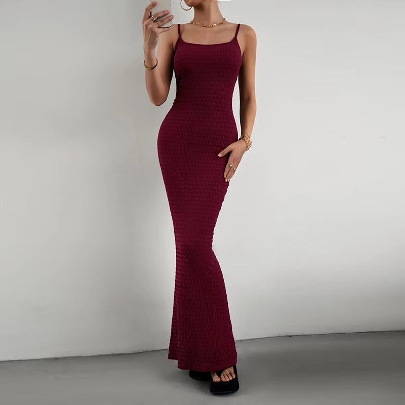 Elegant Polyester Straps Neck Backless Bodycon Pencil Dress