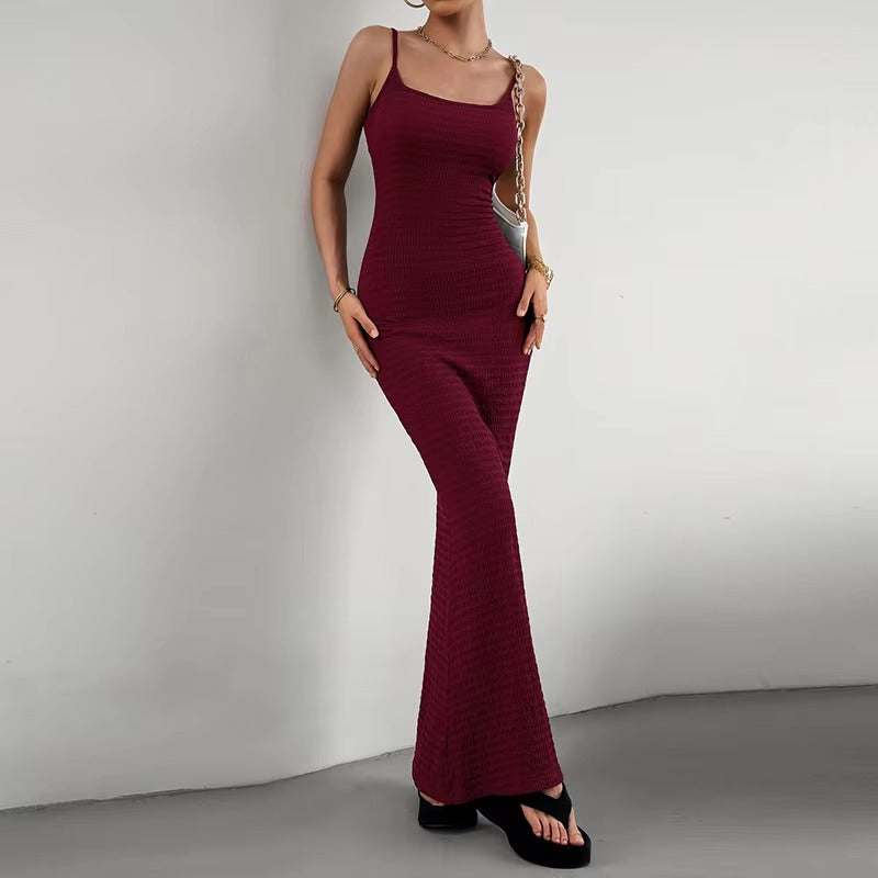 Elegant Polyester Straps Neck Backless Bodycon Pencil Dress