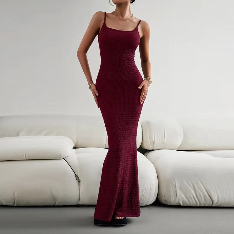 Elegant Polyester Straps Neck Backless Bodycon Pencil Dress