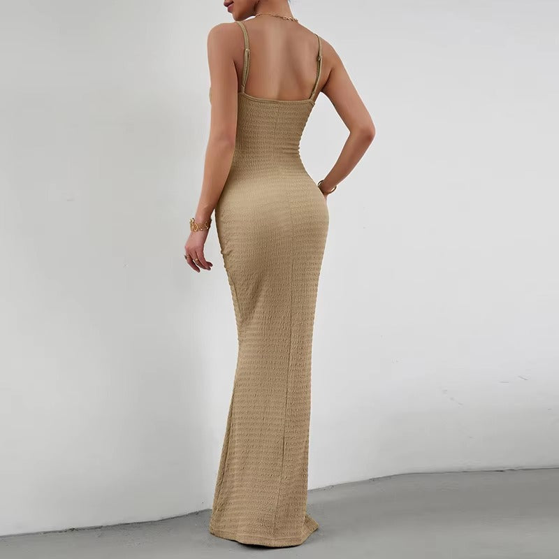 Elegant Polyester Straps Neck Backless Bodycon Pencil Dress