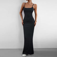 Elegant Polyester Straps Neck Backless Bodycon Pencil Dress