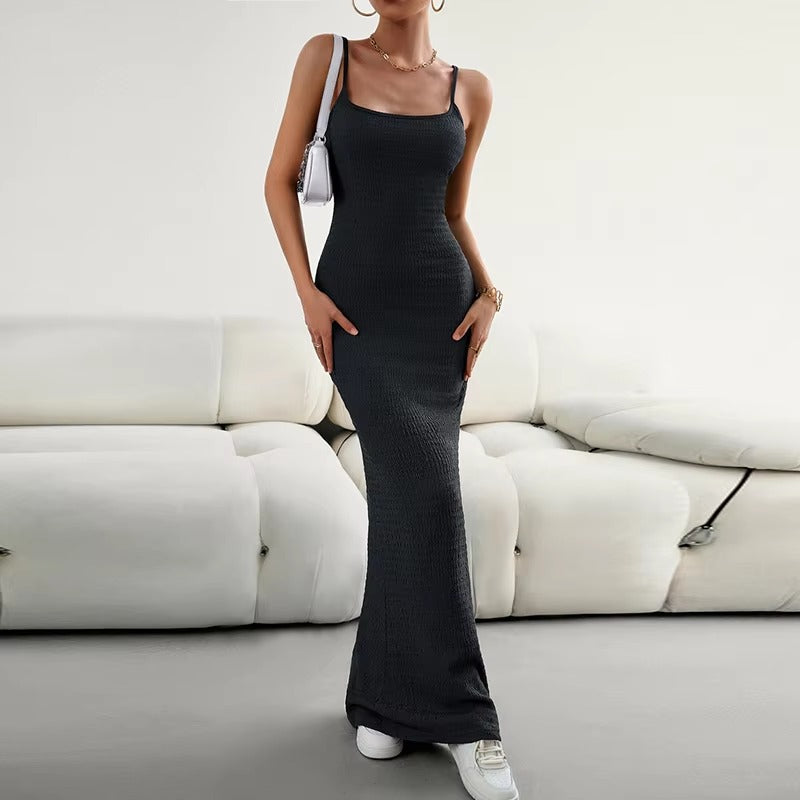 Elegant Polyester Straps Neck Backless Bodycon Pencil Dress