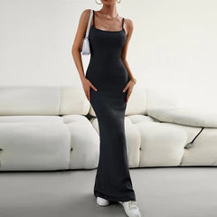 Elegant Polyester Straps Neck Backless Bodycon Pencil Dress