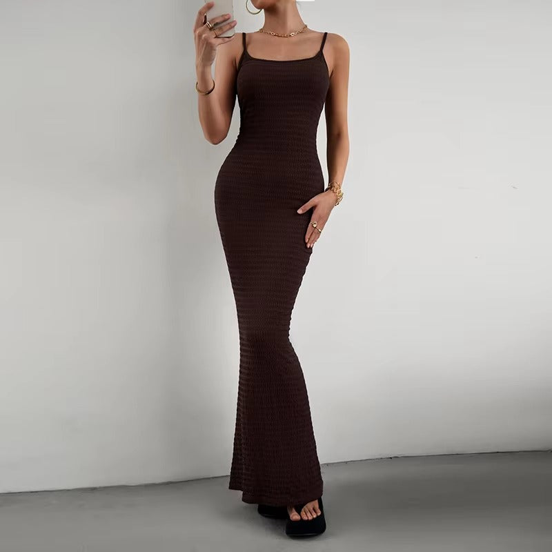 Elegant Polyester Straps Neck Backless Bodycon Pencil Dress