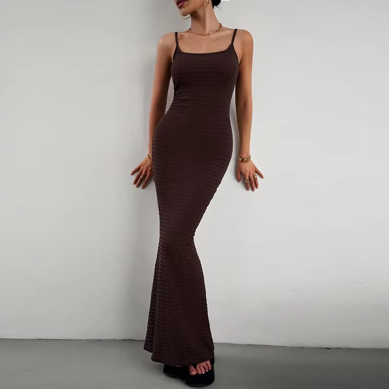 Elegant Polyester Straps Neck Backless Bodycon Pencil Dress