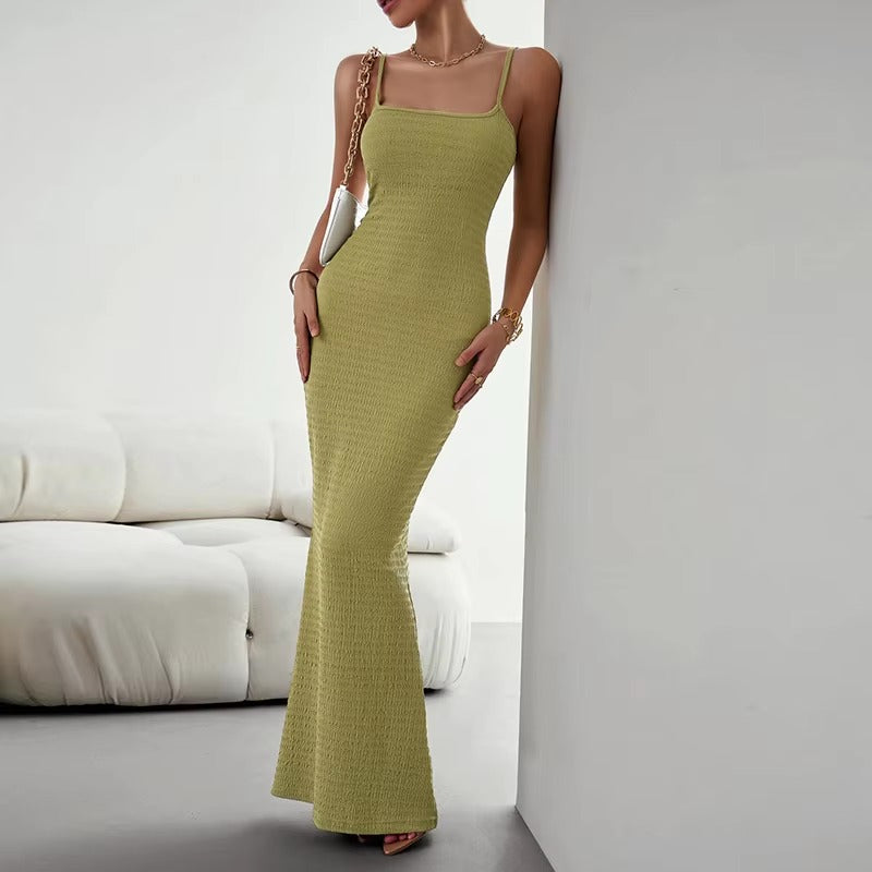 Elegant Polyester Straps Neck Backless Bodycon Pencil Dress