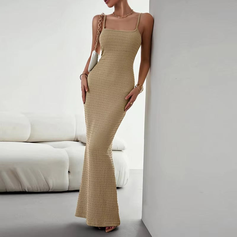 Elegant Polyester Straps Neck Backless Bodycon Pencil Dress