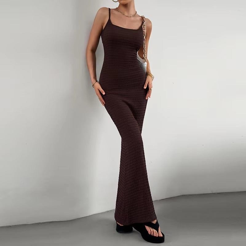 Elegant Polyester Straps Neck Backless Bodycon Pencil Dress