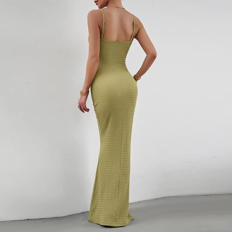 Elegant Polyester Straps Neck Backless Bodycon Pencil Dress