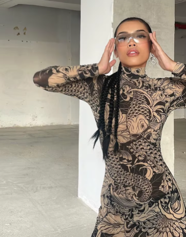 Elegant Print Turtleneck Full Sleeve  High Street Party Bodycon Maxi Dress