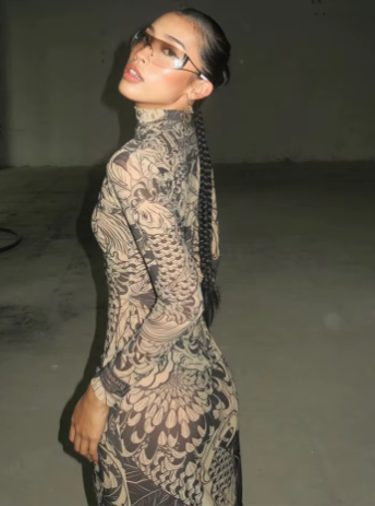 Elegant Print Turtleneck Full Sleeve  High Street Party Bodycon Maxi Dress