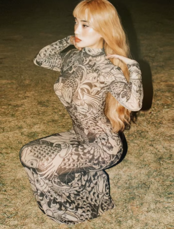 Elegant Print Turtleneck Full Sleeve  High Street Party Bodycon Maxi Dress