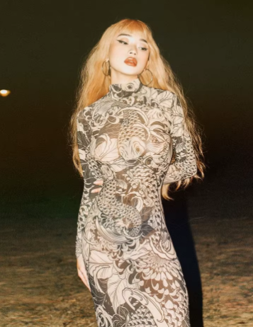 Elegant Print Turtleneck Full Sleeve  High Street Party Bodycon Maxi Dress
