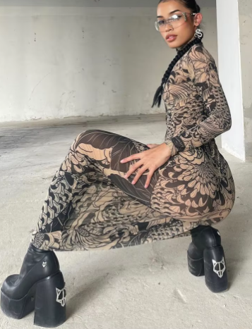 Elegant Print Turtleneck Full Sleeve  High Street Party Bodycon Maxi Dress