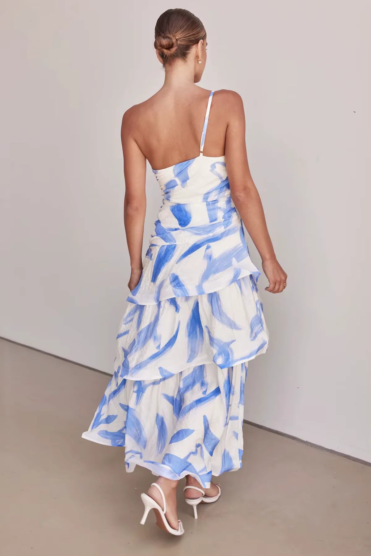Elegant Printed Beach Style One Shoulder Strap Ankle-Length Maxi Dress