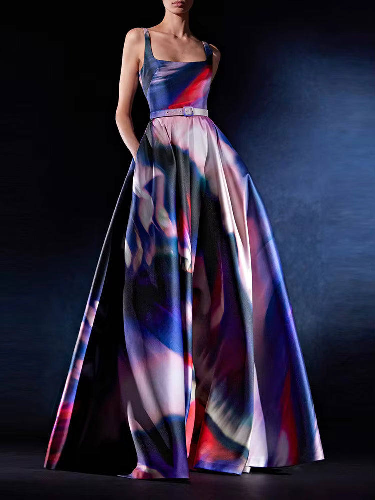 Elegant Printed Natural Fiber Sleeveless Tank Long Maxi Dress