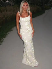 Elegant Printed sleeveless Patchwork Ruffled Backless Party Bandage Long Dress