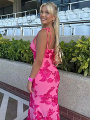 Elegant Printed sleeveless Patchwork Ruffled Backless Party Bandage Long Dress