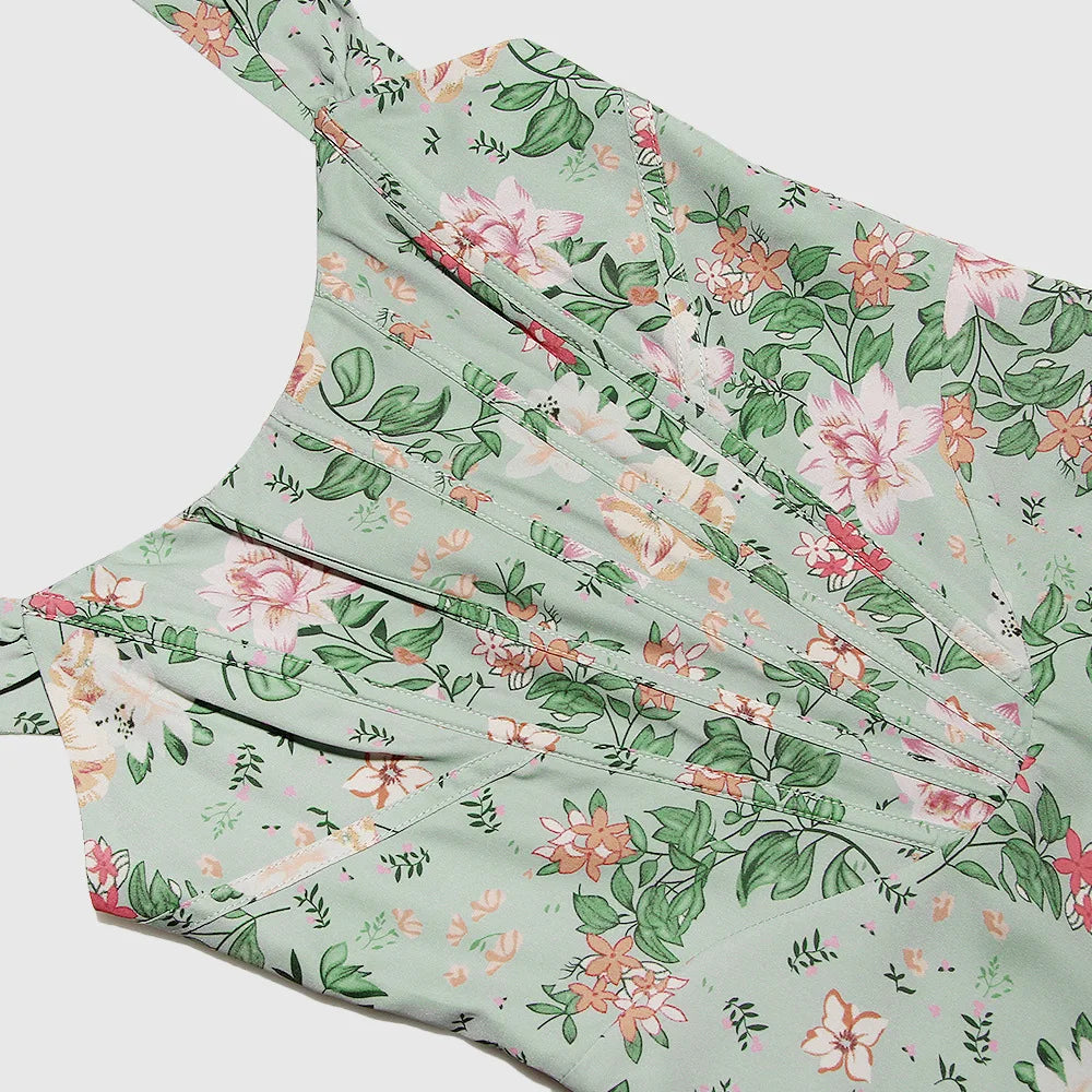 Elegant Printing Corset Dress Knee Length Birthday Party Dresses Casual Holiday Clothing