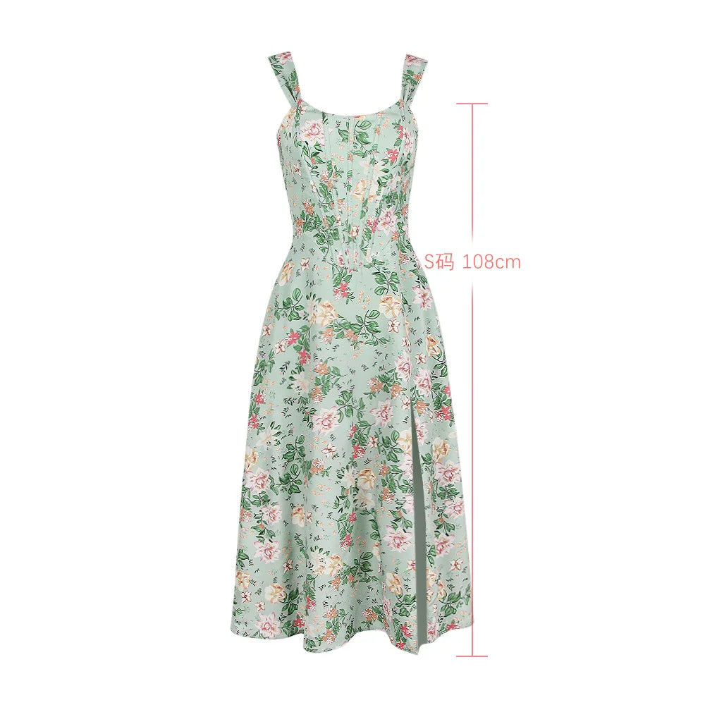 Elegant Printing Corset Dress Knee Length Birthday Party Dresses Casual Holiday Clothing