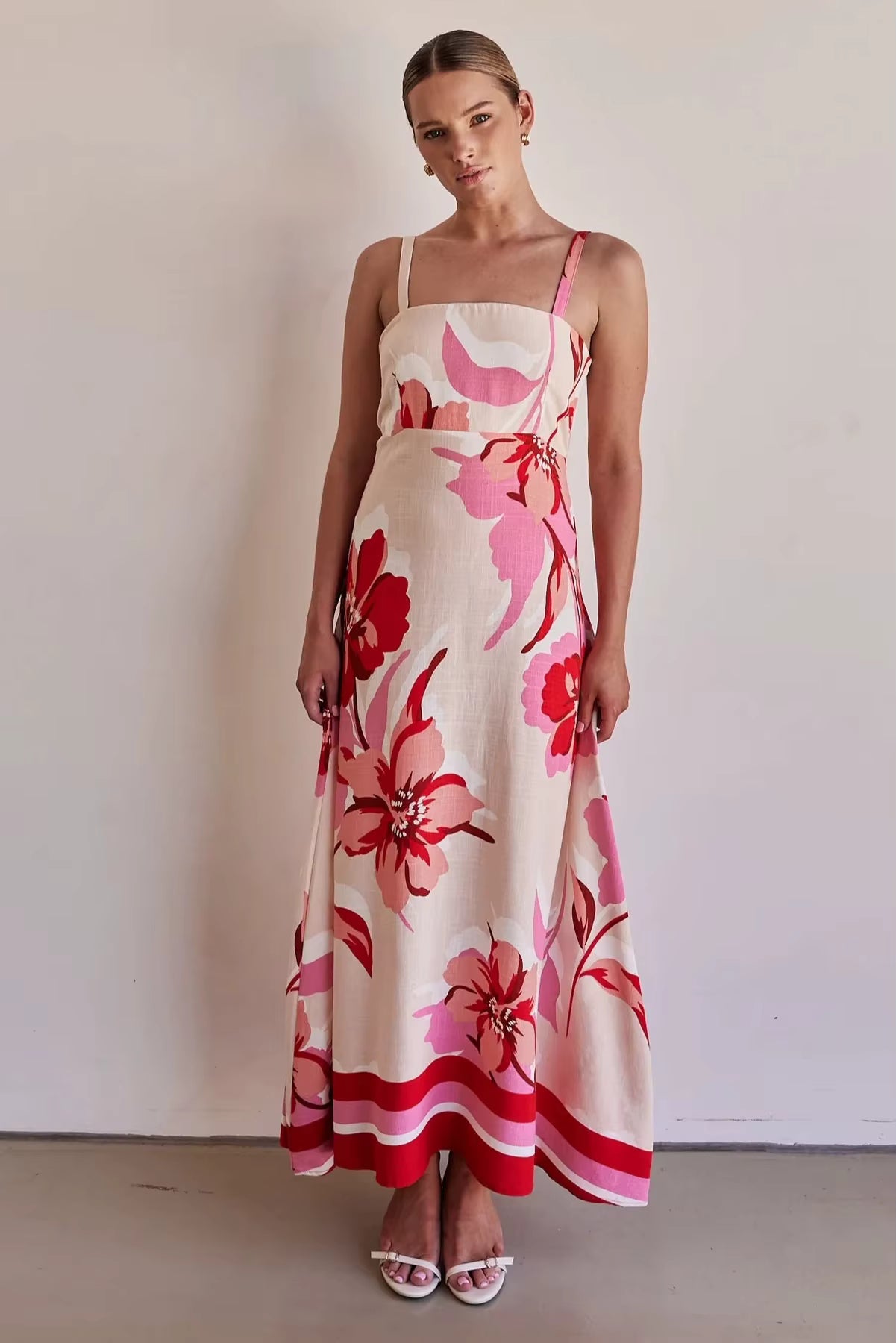 Elegant Printing Spaghetti Strap A-line Beach Style Long Maxi Dress