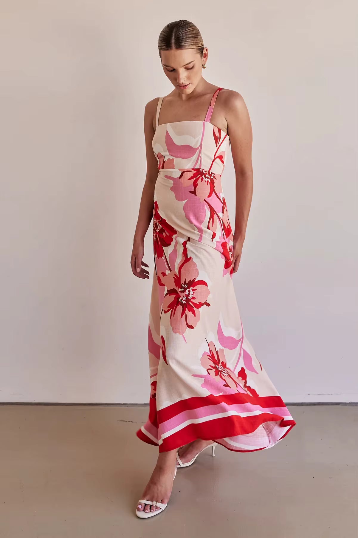 Elegant Printing Spaghetti Strap A-line Beach Style Long Maxi Dress