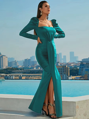 Elegant Puff Long Sleeve Birthday Party Split Maxi Dress