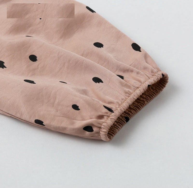 Elegant Puff Sleeve Polka Dot V Neck Sash Dresses