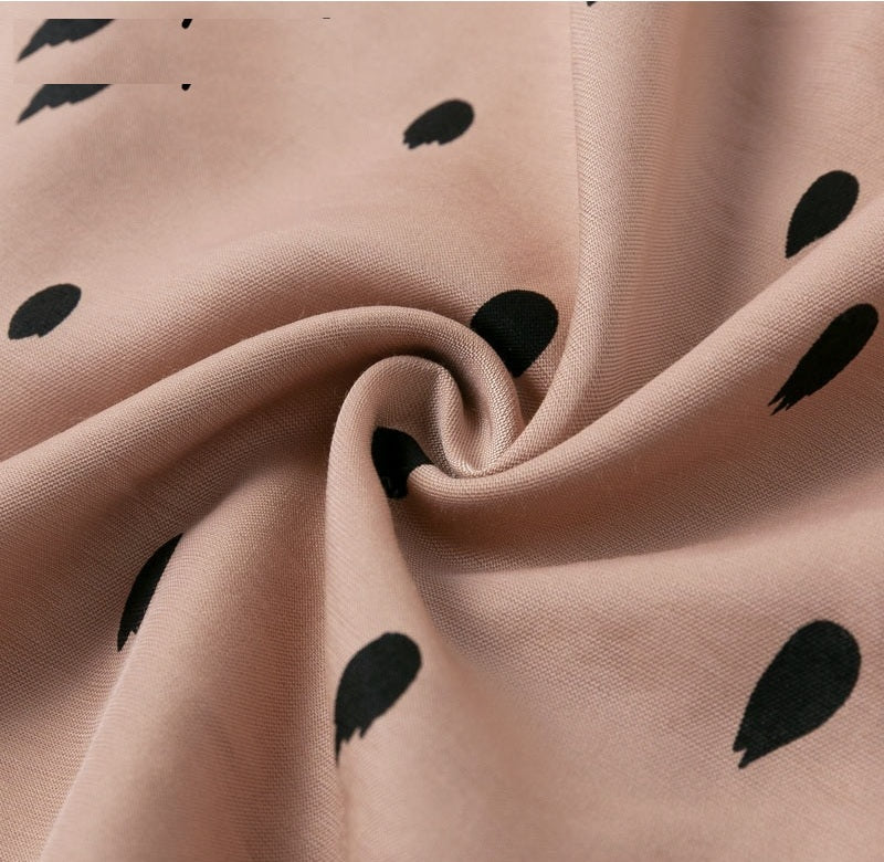 Elegant Puff Sleeve Polka Dot V Neck Sash Dresses