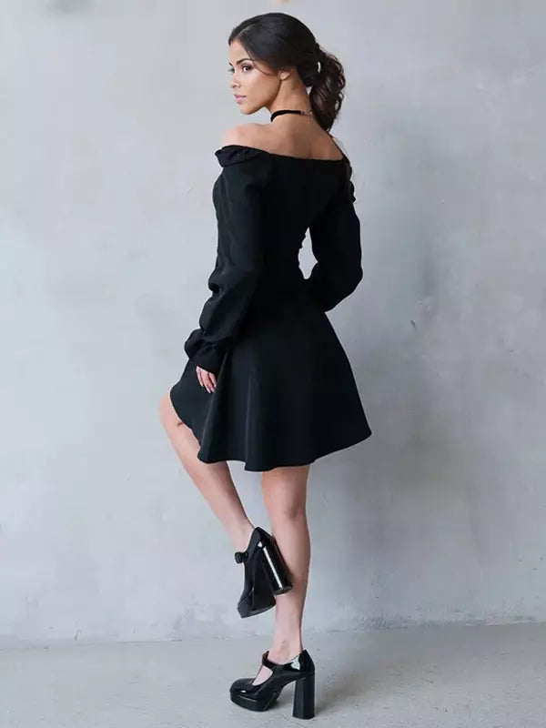 Elegant Puff Sleeve Square Neck A-line Mini Skater Dress