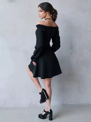 Elegant Puff Sleeve Square Neck A-line Mini Skater Dress