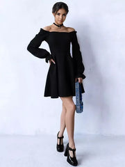 Elegant Puff Sleeve Square Neck A-line Mini Skater Dress