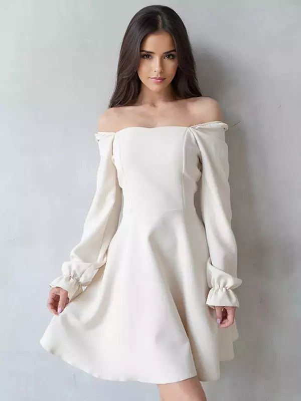 Elegant Puff Sleeve Square Neck A-line Mini Skater Dress