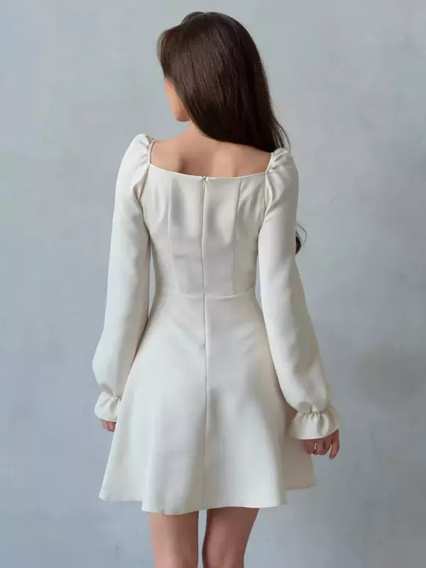Elegant Puff Sleeve Square Neck A-line Mini Skater Dress