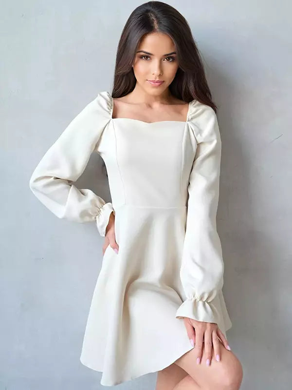 Elegant Puff Sleeve Square Neck A-line Mini Skater Dress