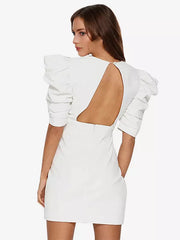 Elegant Puff Sleeve V-neck Open Back Bodycon Mini Dress
