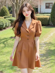 Elegant Puff Sleeves Waist-hugging and Slimming Versatile Blazer Mini Dress
