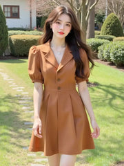Elegant Puff Sleeves Waist-hugging and Slimming Versatile Blazer Mini Dress