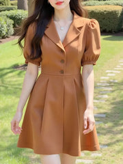 Elegant Puff Sleeves Waist-hugging and Slimming Versatile Blazer Mini Dress