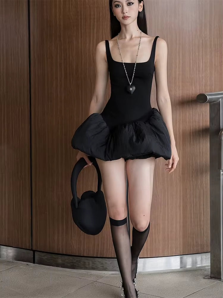 Elegant Puffy Patchwork Backless Sleeveless Midnight Clubwear Party Mini Bodycon Dress