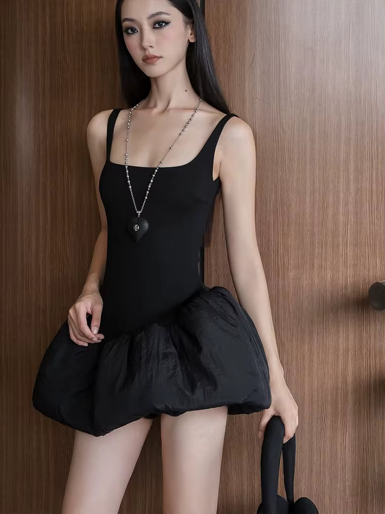 Elegant Puffy Patchwork Backless Sleeveless Midnight Clubwear Party Mini Bodycon Dress
