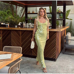 Elegant Pullover Backless Sequins Long Bodycon Maxi Dress