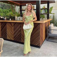 Elegant Pullover Backless Sequins Long Bodycon Maxi Dress