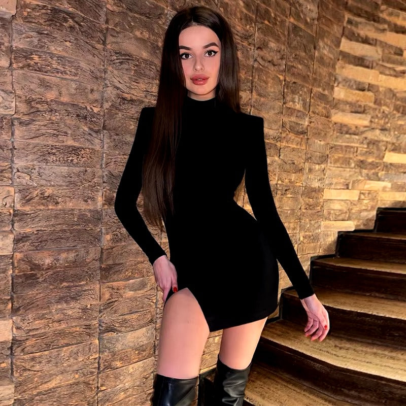 Elegant Pullover Long Sleeve Bodycon Soild Slim Mini Dress